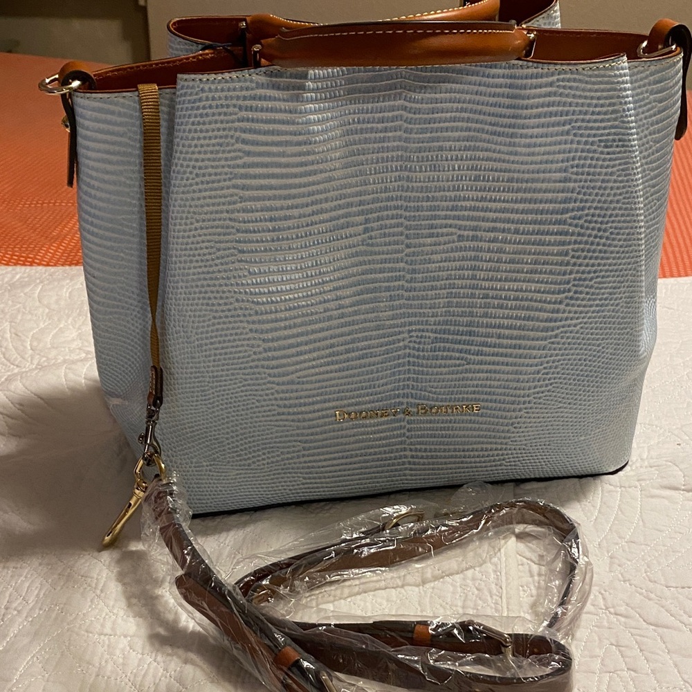 Francesco Biasia Light Blue and Tan Shoulder Bag